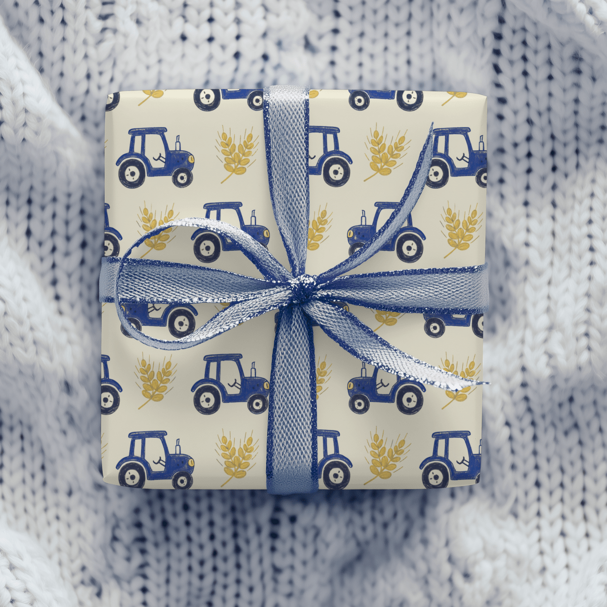 Blue Ribbon Harvest – Whimsical Tractor Wrapping Paper