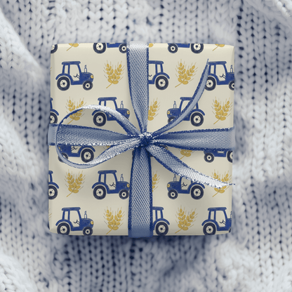 Blue Ribbon Harvest – Whimsical Tractor Wrapping Paper