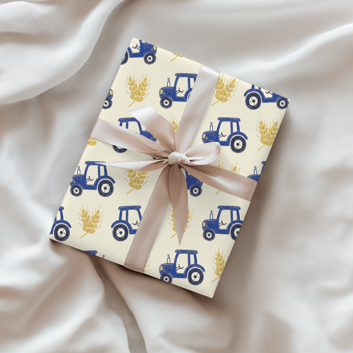 Blue Ribbon Harvest – Whimsical Tractor Wrapping Paper