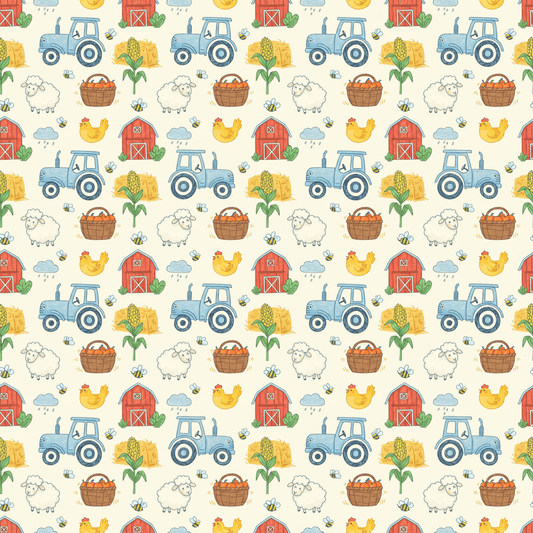 Little Red Barn & Tractor Charm – Whimsical Farm Wrapping Paper