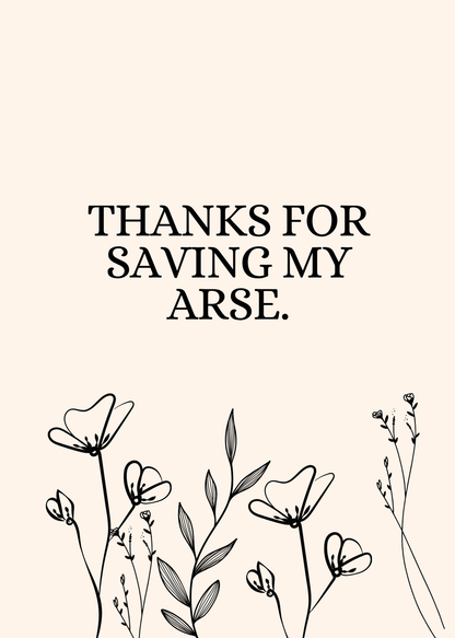 Snarky Thank You Greeting Card Set — 5-Pack Humorous Appreciation Cards (Cheers, Thanks for Saving My Arse, I Genuinely Appreciate It)