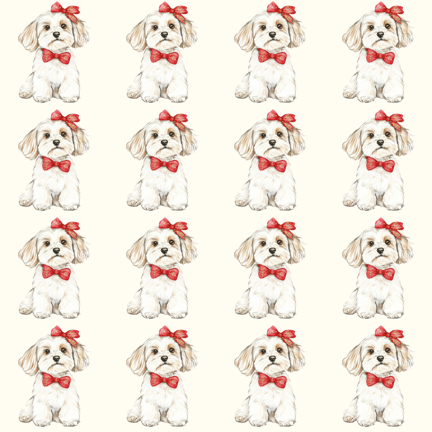 Bow Wow Belle -  Wrapping Paper Roll — Watercolor Bichon with Red Bow Gift Wrap for Dog Lovers
