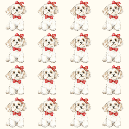 Bow Wow Belle -  Wrapping Paper Roll — Watercolor Bichon with Red Bow Gift Wrap for Dog Lovers