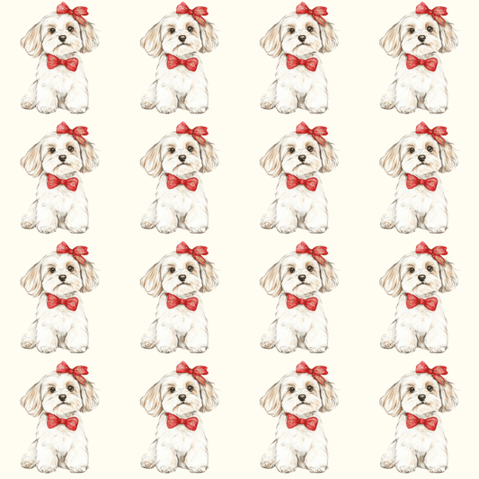 Bow Wow Belle - Wrapping Paper Roll — Watercolor Bichon with Red Bow Gift Wrap for Dog Lovers