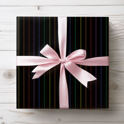 Midnight Rainbow Pinstripes — Black Gift Wrap with Subtle Iridescent Lines