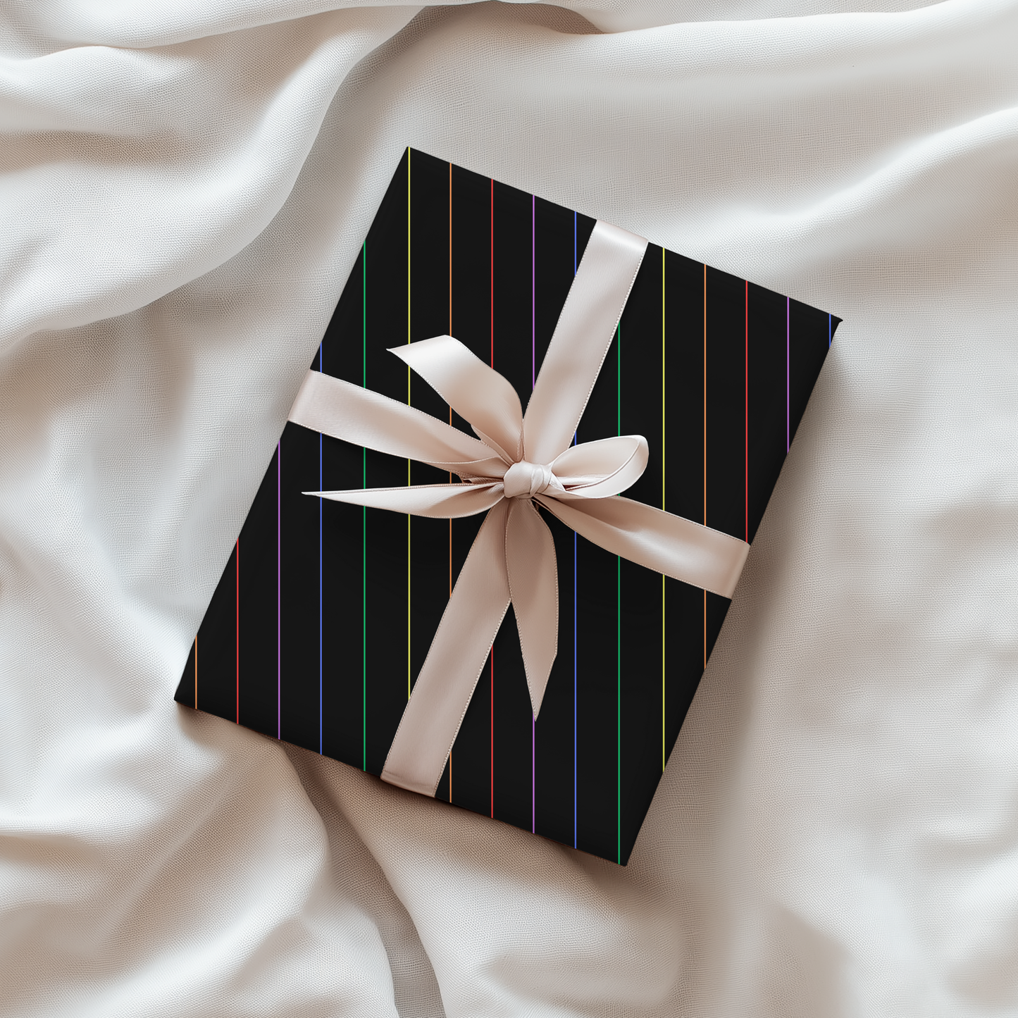 Midnight Rainbow Pinstripes — Black Gift Wrap with Subtle Iridescent Lines