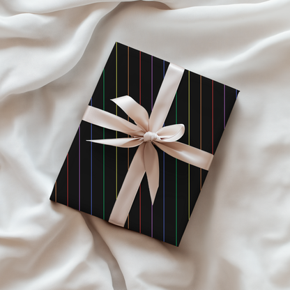Midnight Rainbow Pinstripes — Black Gift Wrap with Subtle Iridescent Lines