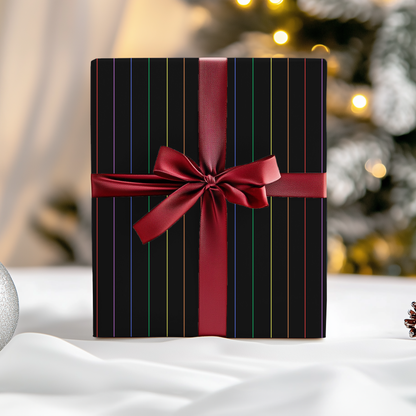 Midnight Rainbow Pinstripes — Black Gift Wrap with Subtle Iridescent Lines
