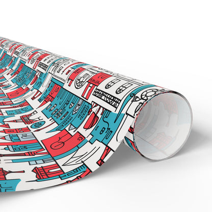 Wrapping Papers: Colorful Blue & Red Abstract Cityscape