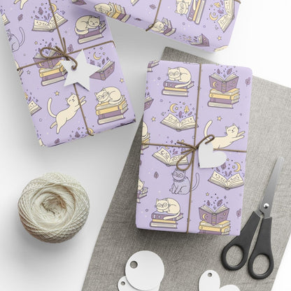 Paws & Prose – Lilac Bookish Cat Wrapping Paper