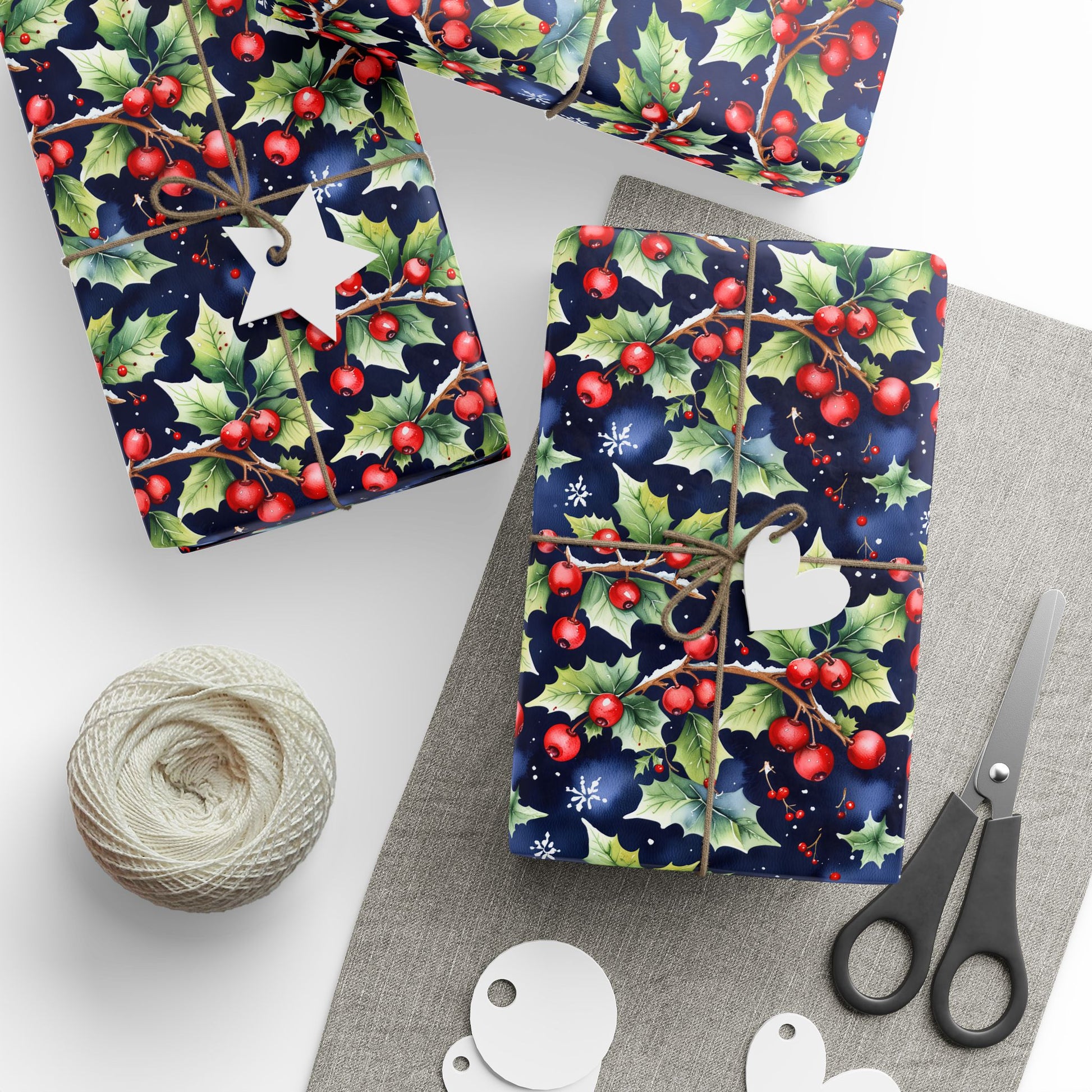Holly Jolly Luxe – Navy & Berry Botanical Wrapping Paper