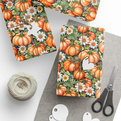 Pumpkin Patch Chic – Autumn Floral Pumpkin Wrapping Paper