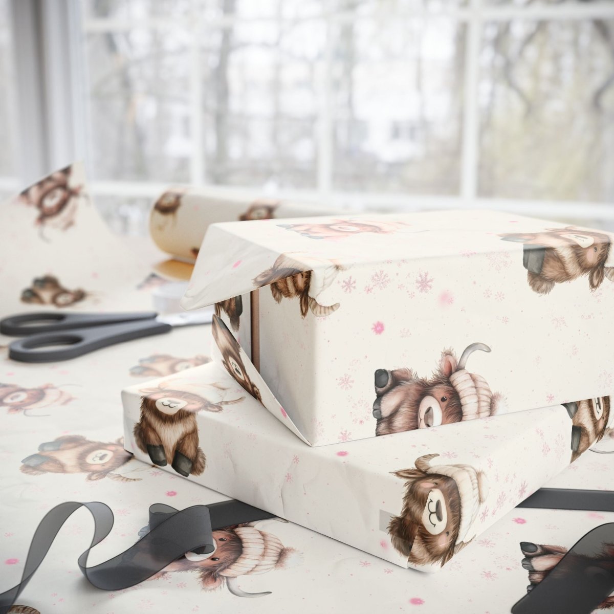 Highland Holiday Cuddles – Cozy Cow Wrapping Paper