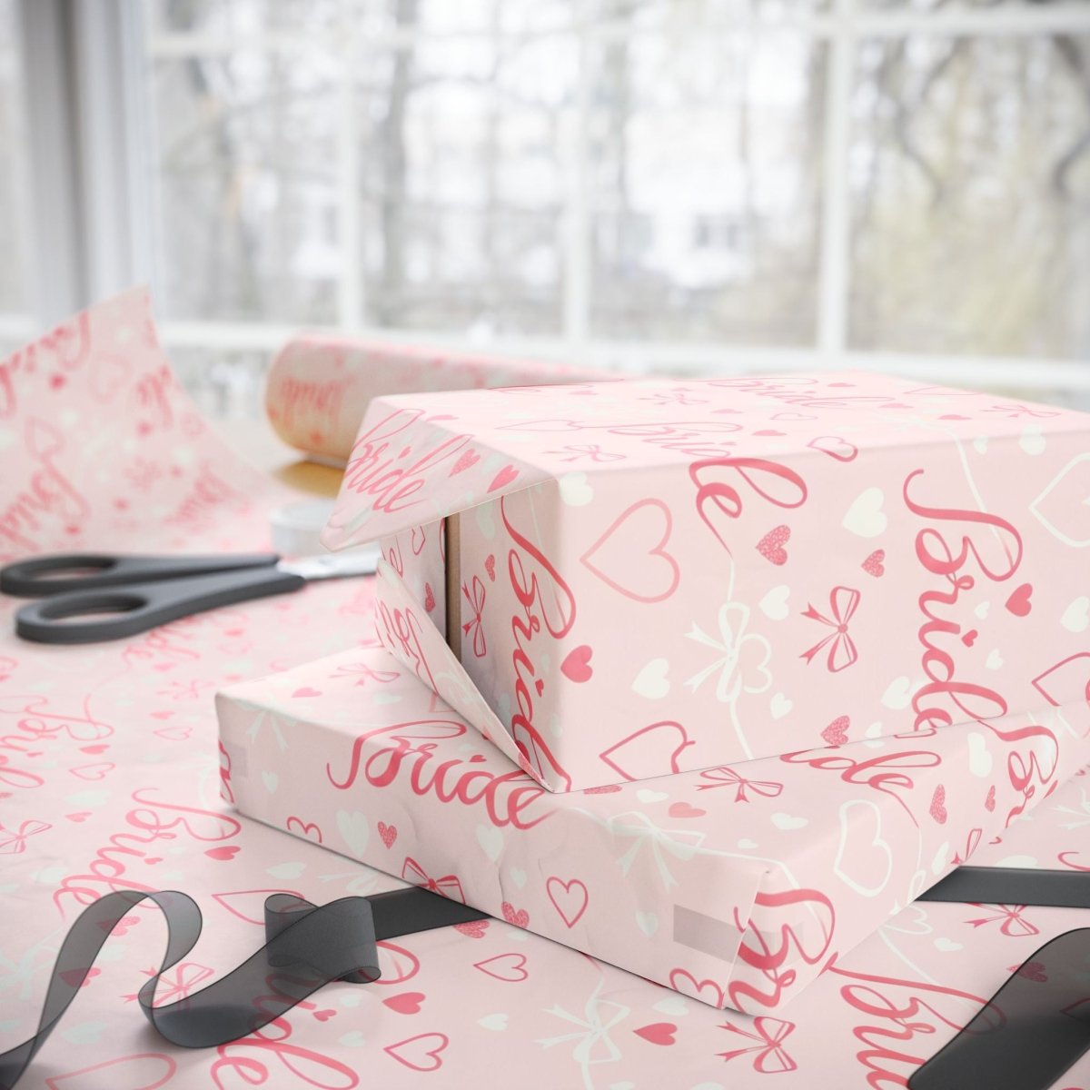 Blushing Bride Bows & Hearts – Bridal Shower Wrapping Paper