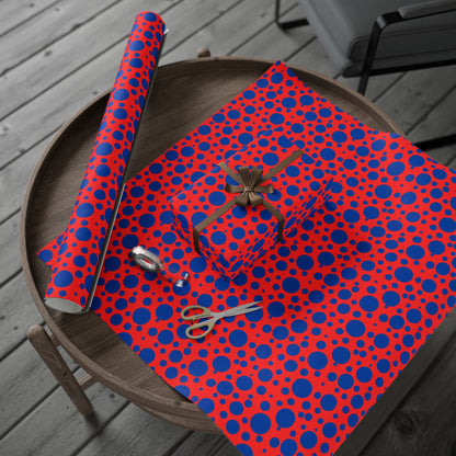 Dot Riot – Bold Blue on Red Modern Wrapping Paper