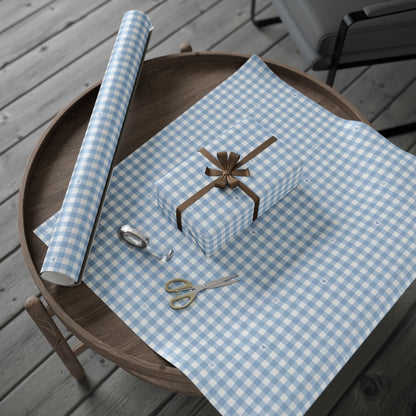 Gingham Blue with Small Hearts Wrapping Papers