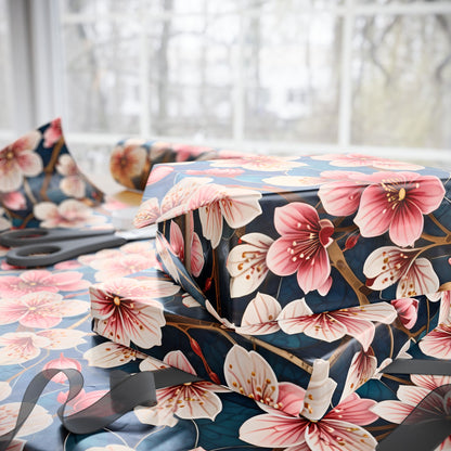 Botanical Patterned Decorative Paper Pink Floral with deep Blue Leaves