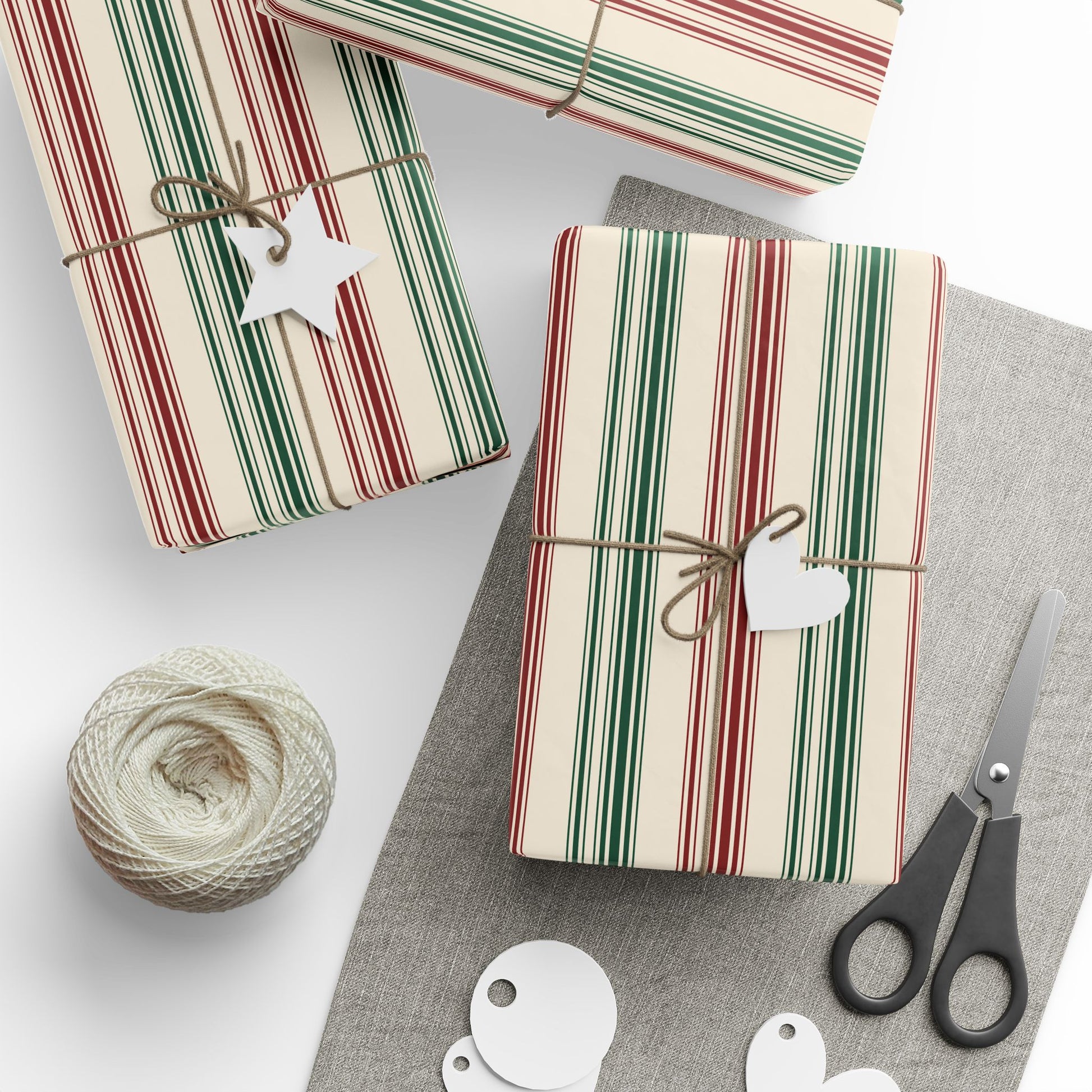 Festive Red & Green Striped Wrapping Paper