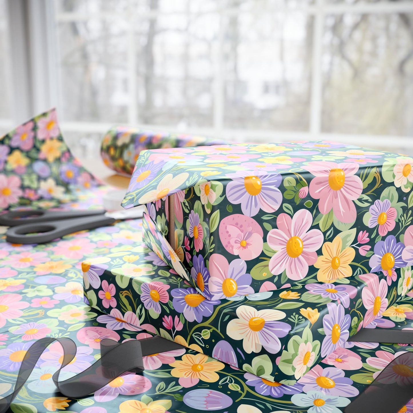 Vibrant Pastel Floral Wrapping Paper