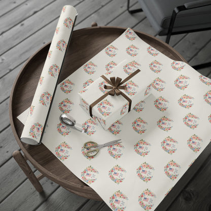 Floral American Flag Wrapping Paper for 4th of July