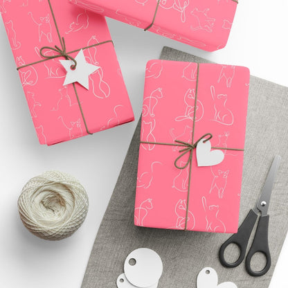 Whimsical Pink Cat Wrapping Paper