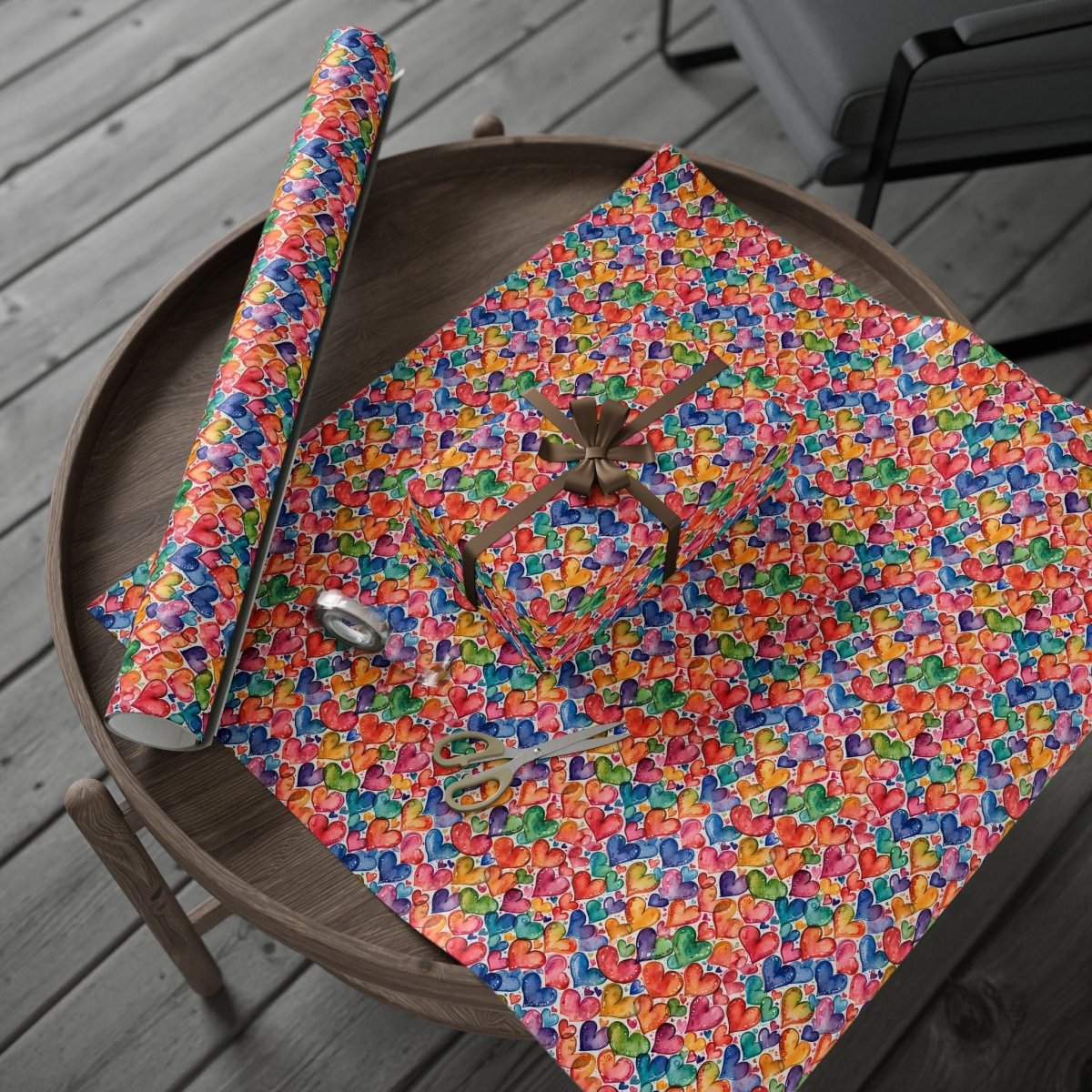Vibrant Multicolor Heart Wrapping Paper Roll