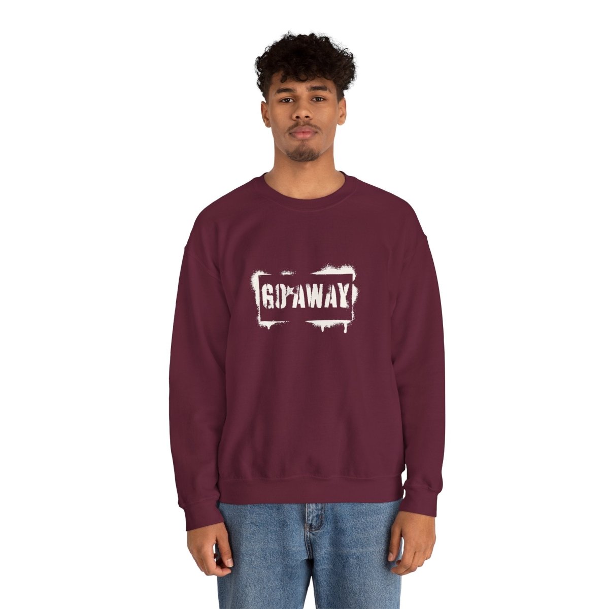 Crewneck Sweatshirt - 'Go Away' Stencil Graphic Cozy Pullover