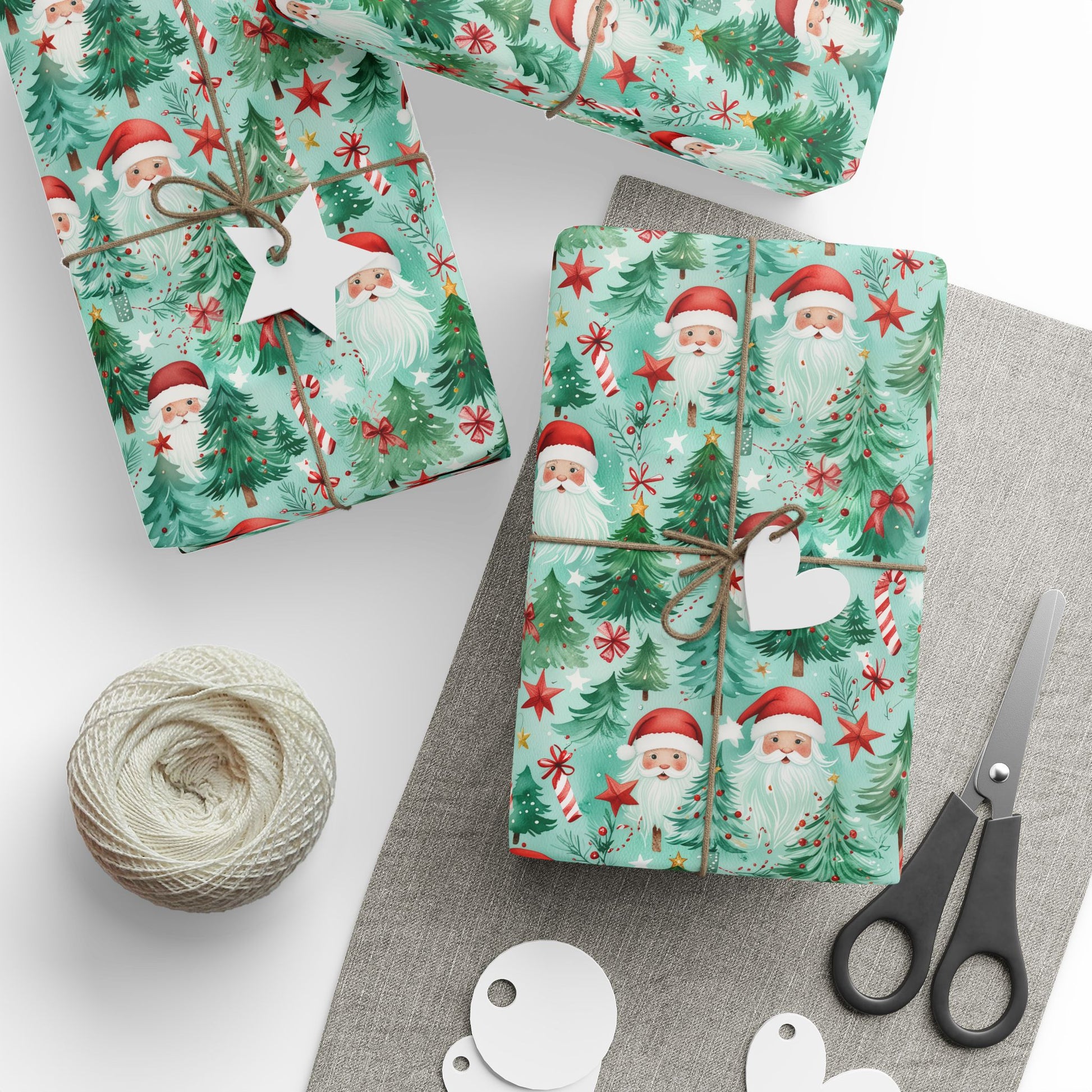 Jingle Beards & Forest Cheer – Santa & Trees Wrapping Paper