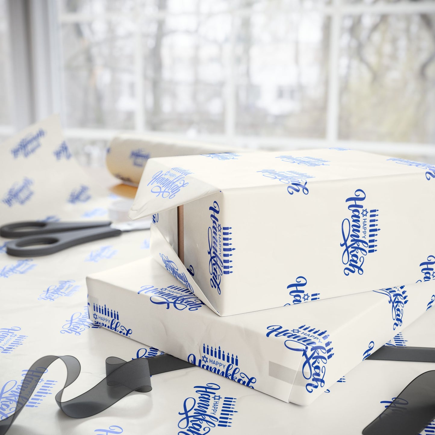 Hanukkah Blue and White Candle Wrapping Papers