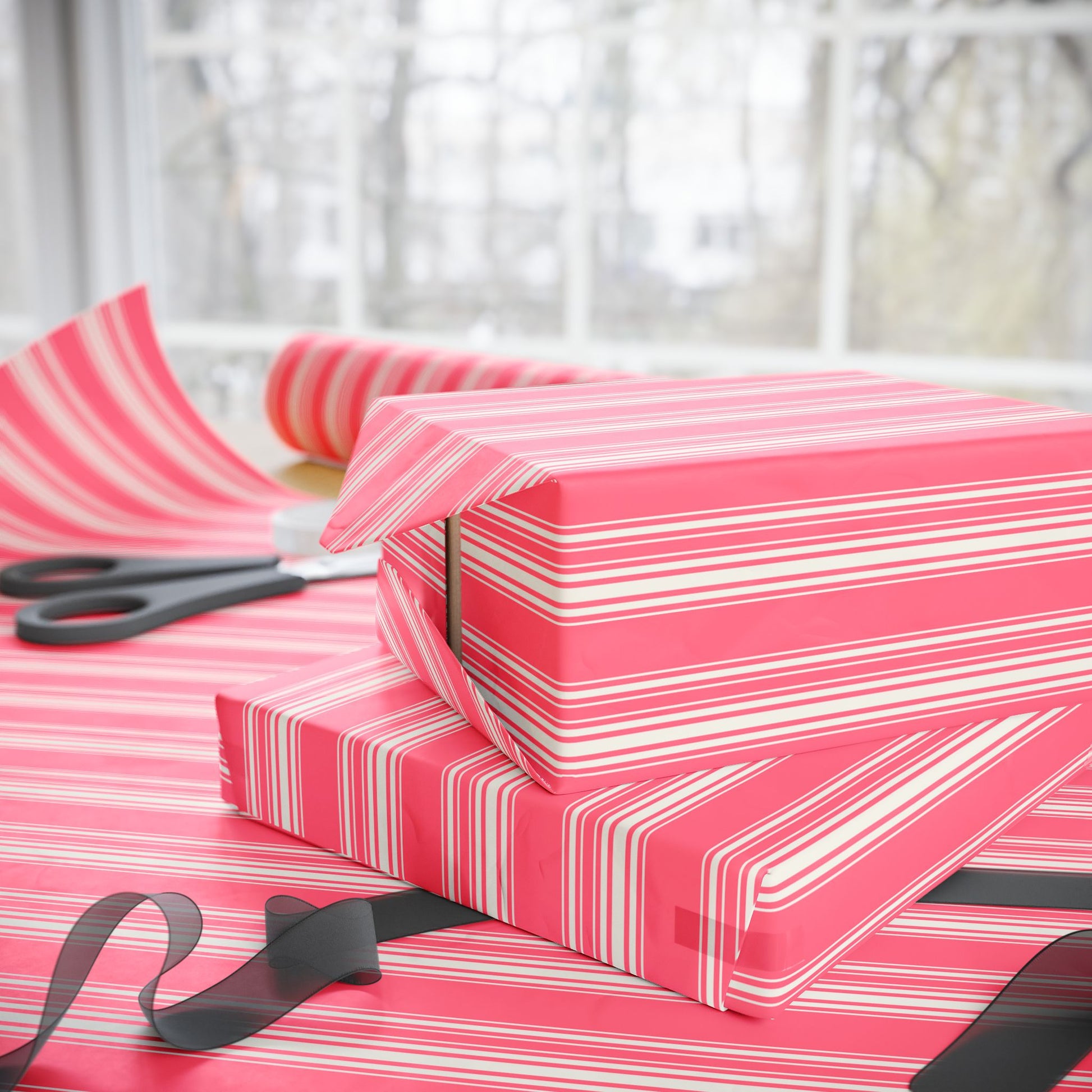 Chic Pink Striped Wrapping Paper