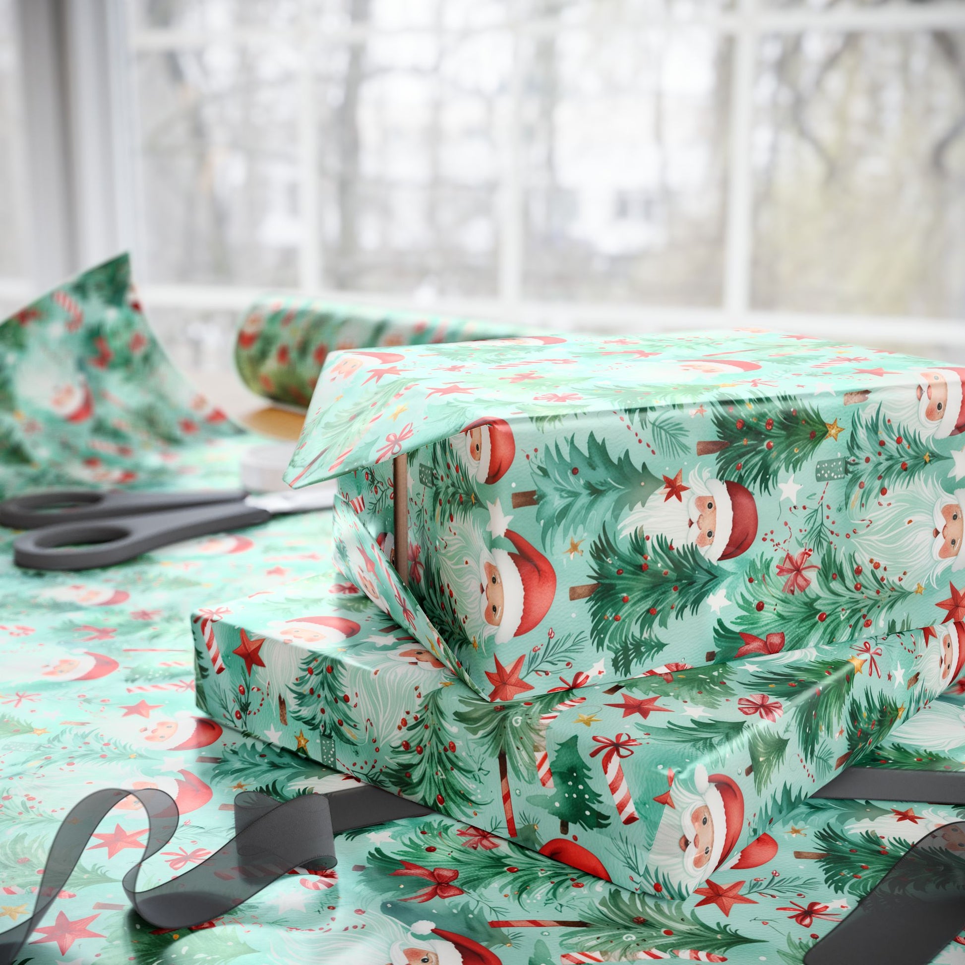 Jingle Beards & Forest Cheer – Santa & Trees Wrapping Paper