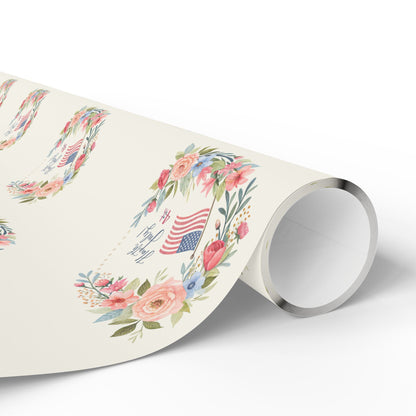 Floral American Flag Wrapping Paper for 4th of July