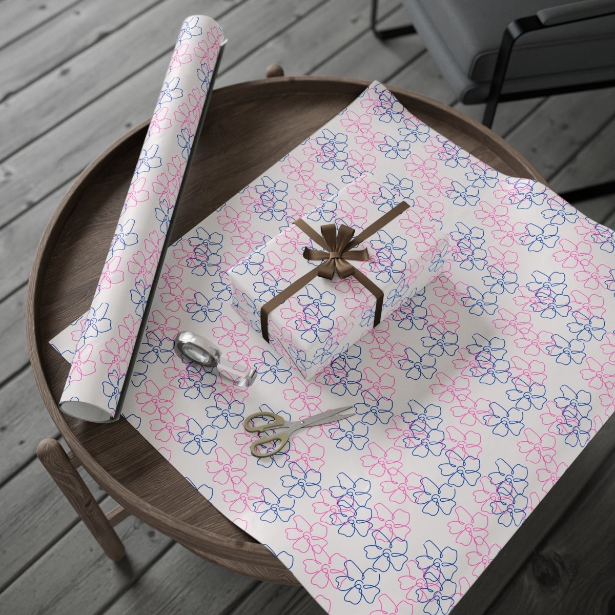 Floral Line Drawing Wrapping Paper Roll