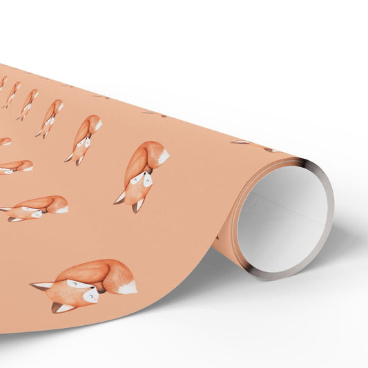 Cute Orange Fox on Orange Background Gift Wrap