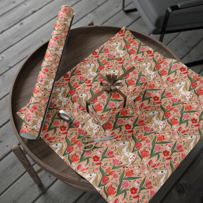 Playful Ponies and Tulips Romantic Gift Wrap