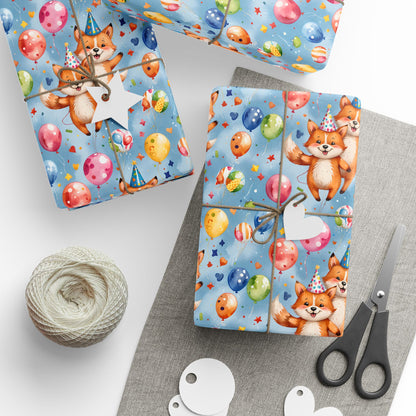 Cute Fox and Balloon Gift Wrap Birthday Party Decor for Kids or Cool Adults