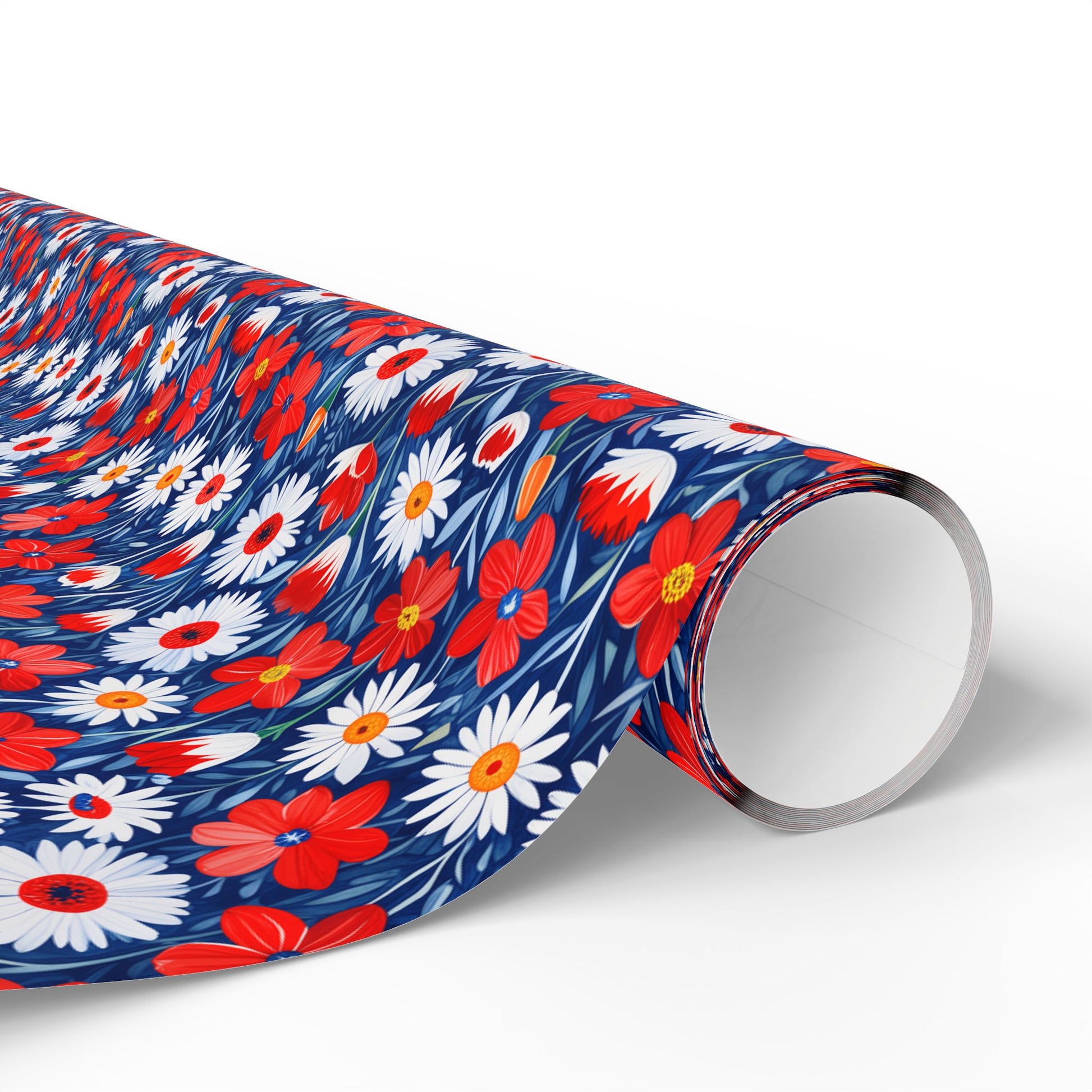 Vibrant Red, Blue and White Floral Wrapping Paper