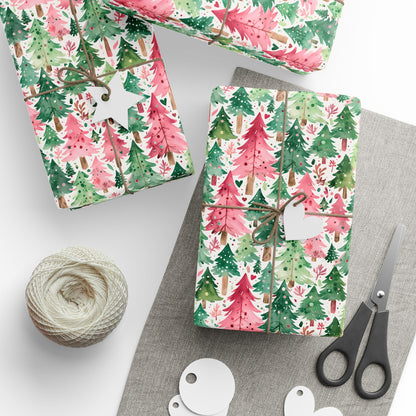 Pastel Pines & Peppermint Dreams – Whimsical Christmas Tree Wrapping Paper
