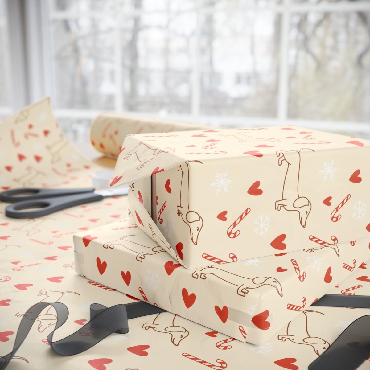Merry Little Long Dogs – Candy Cane Dachshund Wrapping Paper