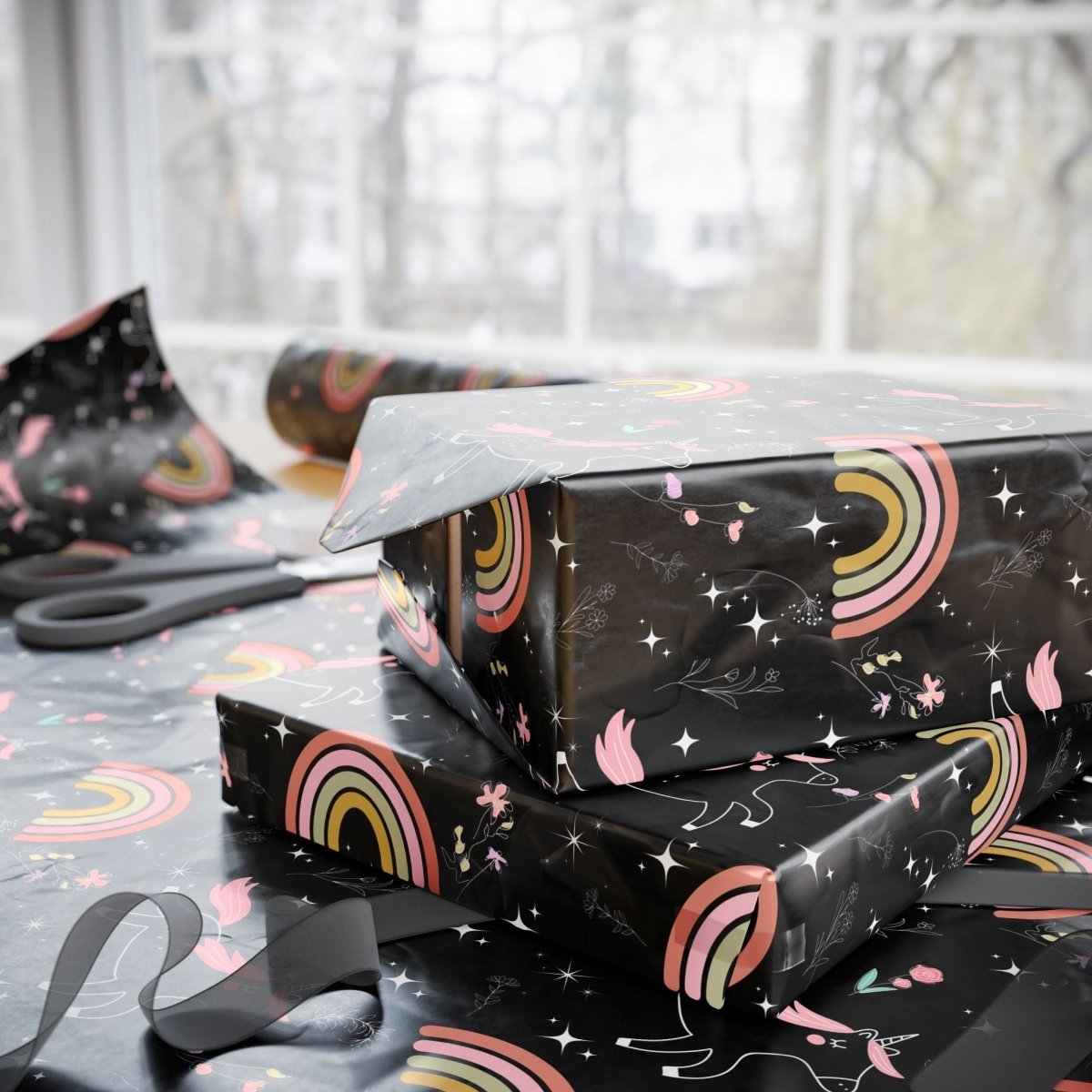 Black Unicorn Rainbow Design