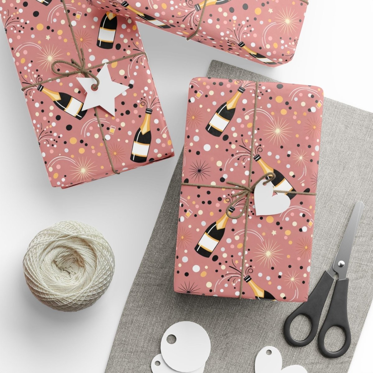 Cork Pops & Confetti Drops – Champagne Celebration Wrapping Paper