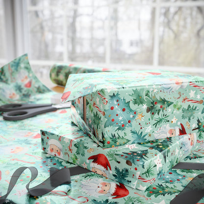 Santa’s Tree Lot – Whimsical Watercolor Christmas Wrapping Paper