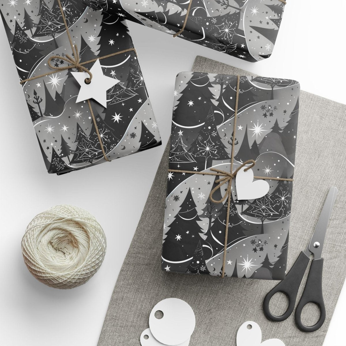 Starlit Forest – Magical Monochrome Christmas Wrapping Paper