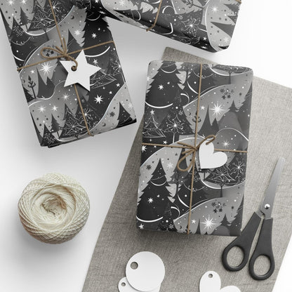 Starlit Forest – Magical Monochrome Christmas Wrapping Paper