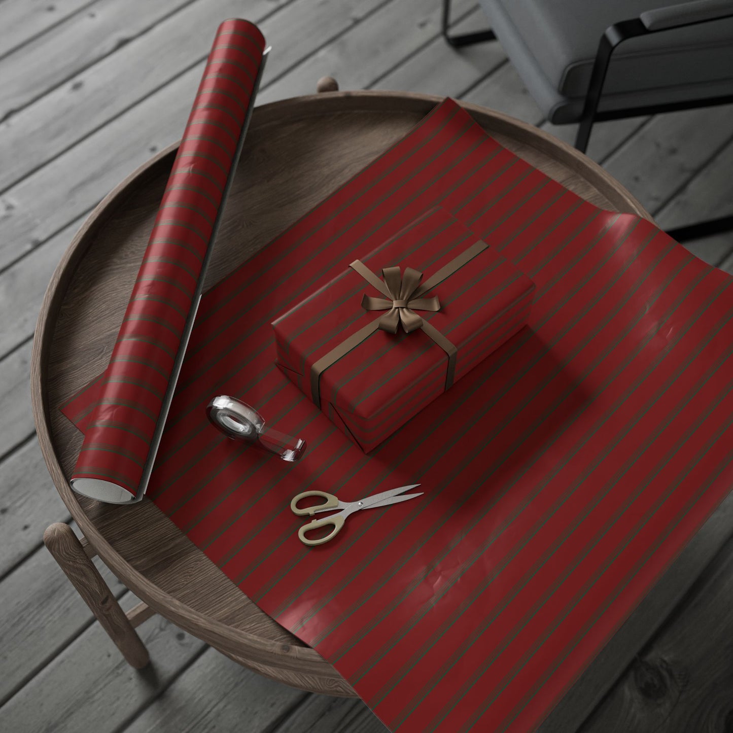 Elegant Red and Green Striped Holiday Wrapping Paper