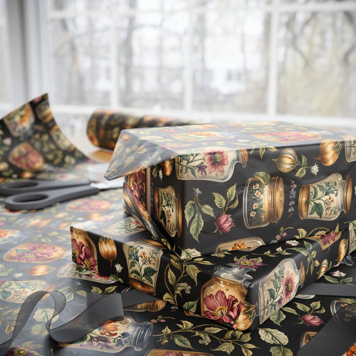 Wrapping Papers - Chic Apothecary Floral Vintage Glass Jar Pattern