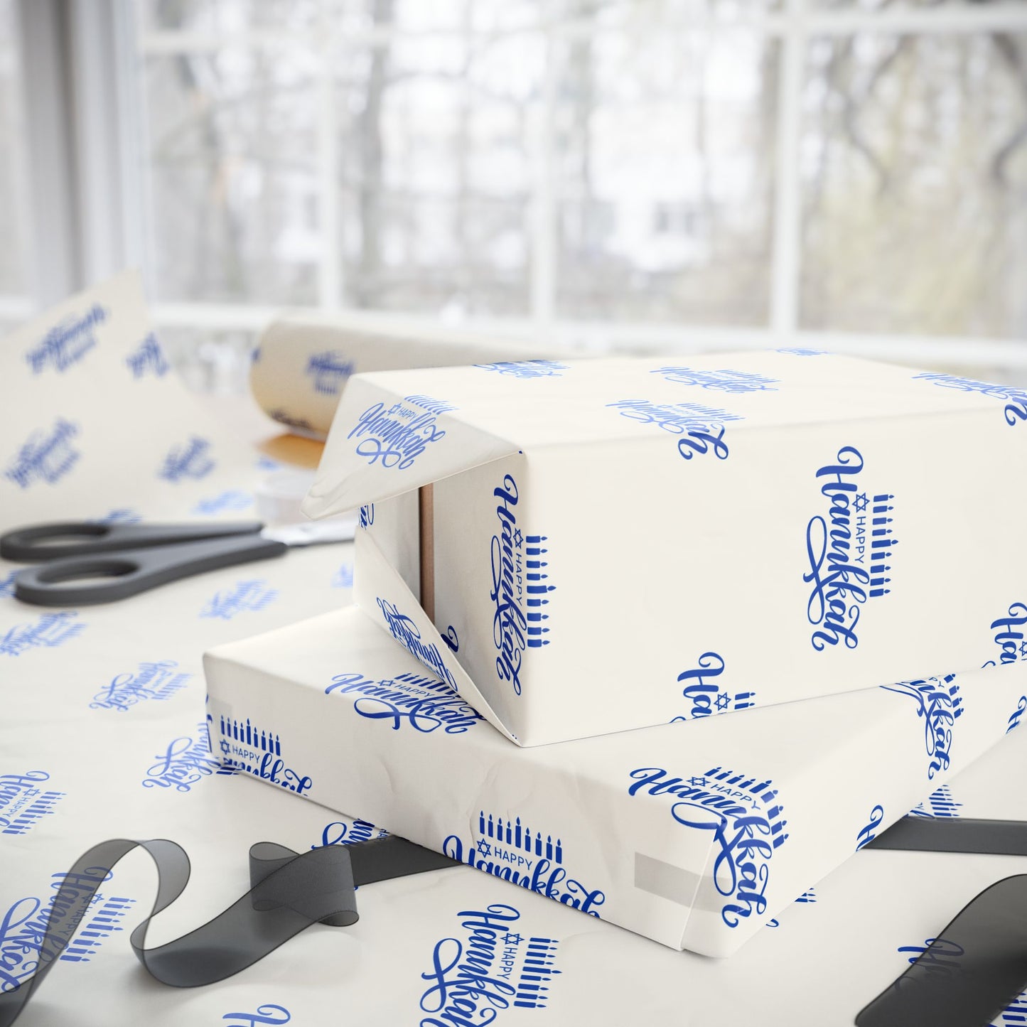 Hanukkah Blue and White Candle Wrapping Papers