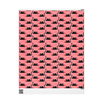 Pink Cat Wrapping Paper – Playful Black Kitty Design for Every Occasion