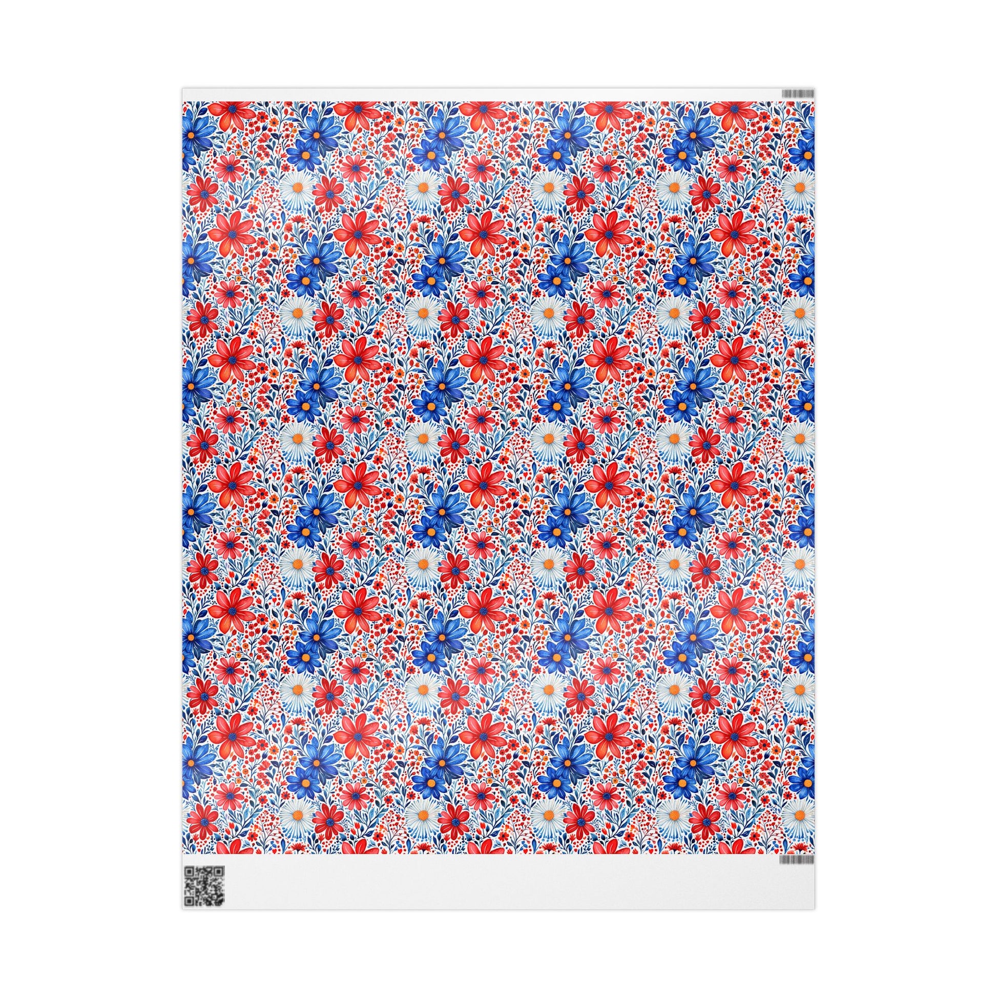 Red, White and Blue Floral Wrapping Paper