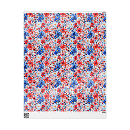 Red, White and Blue Floral Wrapping Paper